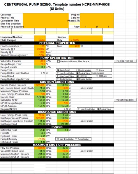 free excel template for calculating centrifugal pump horsepower|centrifugal pump calculation template.